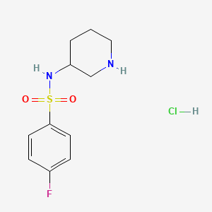 molecular formula C11H16ClFN2O2S B2967817 4-氟-N-(哌啶-3-基)苯磺酰胺盐酸盐 CAS No. 1353980-97-8