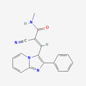molecular formula C18H14N4O B2967824 (E)-2-Cyano-N-methyl-3-(2-phenylimidazo[1,2-a]pyridin-3-yl)prop-2-enamide CAS No. 1424657-48-6