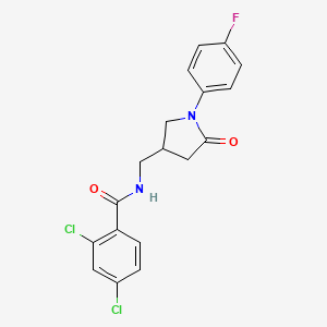 molecular formula C18H15Cl2FN2O2 B2967825 2,4-dichloro-N-((1-(4-fluorophenyl)-5-oxopyrrolidin-3-yl)methyl)benzamide CAS No. 954596-76-0