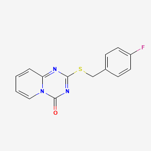 molecular formula C14H10FN3OS B2967826 2-[(4-Fluorophenyl)methylsulfanyl]pyrido[1,2-a][1,3,5]triazin-4-one CAS No. 896330-56-6