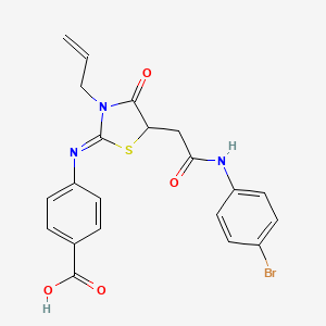 (E)-4-((3-allyl-5-(2-((4-bromophenyl)amino)-2-oxoethyl)-4-oxothiazolidin-2-ylidene)amino)benzoic acid