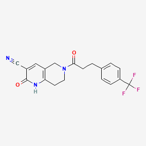 molecular formula C19H16F3N3O2 B2967846 2-Oxo-6-(3-(4-(trifluoromethyl)phenyl)propanoyl)-1,2,5,6,7,8-hexahydro-1,6-naphthyridine-3-carbonitrile CAS No. 2034306-50-6