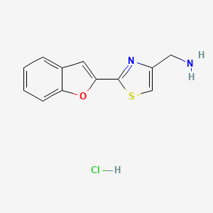 molecular formula C12H11ClN2OS B2967849 [2-(1-Benzofuran-2-yl)-1,3-thiazol-4-yl]methanamine;hydrochloride CAS No. 2172584-22-2