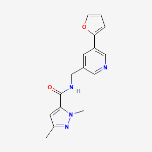 molecular formula C16H16N4O2 B2967852 N-((5-(呋喃-2-基)吡啶-3-基)甲基)-1,3-二甲基-1H-吡唑-5-甲酰胺 CAS No. 2310205-57-1