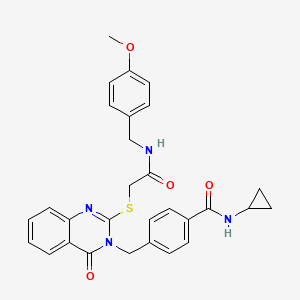 molecular formula C29H28N4O4S B2967853 N-cyclopropyl-4-((2-((2-((4-methoxybenzyl)amino)-2-oxoethyl)thio)-4-oxoquinazolin-3(4H)-yl)methyl)benzamide CAS No. 1115433-69-6