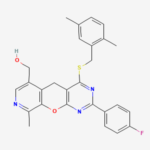 (7-{[(2,5-Dimethylphenyl)methyl]sulfanyl}-5-(4-fluorophenyl)-14-methyl-2-oxa-4,6,13-triazatricyclo[8.4.0.0^{3,8}]tetradeca-1(10),3(8),4,6,11,13-hexaen-11-yl)methanol