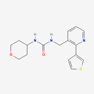 molecular formula C16H19N3O2S B2967872 1-(tetrahydro-2H-pyran-4-yl)-3-((2-(thiophen-3-yl)pyridin-3-yl)methyl)urea CAS No. 2034269-10-6