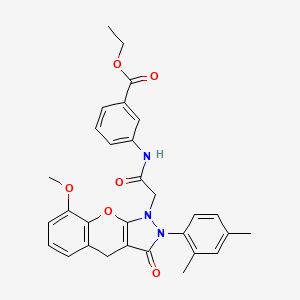 ethyl 3-(2-(2-(2,4-dimethylphenyl)-8-methoxy-3-oxo-2,3-dihydrochromeno[2,3-c]pyrazol-1(4H)-yl)acetamido)benzoate