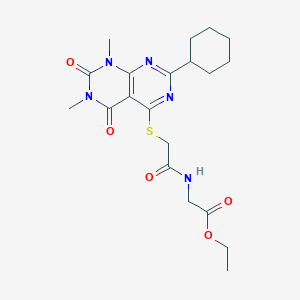 Ethyl 2-(2-((2-cyclohexyl-6,8-dimethyl-5,7-dioxo-5,6,7,8-tetrahydropyrimido[4,5-d]pyrimidin-4-yl)thio)acetamido)acetate