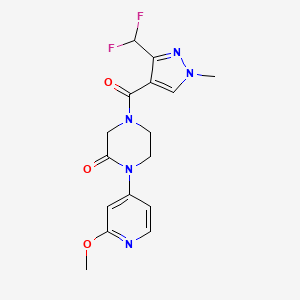 molecular formula C16H17F2N5O3 B2967903 4-[3-(difluoromethyl)-1-methyl-1H-pyrazole-4-carbonyl]-1-(2-methoxypyridin-4-yl)piperazin-2-one CAS No. 2380145-01-5