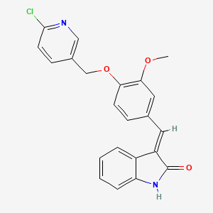 molecular formula C22H17ClN2O3 B2967919 (3E)-3-[[4-[(6-氯吡啶-3-基)甲氧基]-3-甲氧基苯基]亚甲基]-1H-吲哚-2-酮 CAS No. 861207-72-9