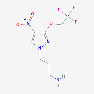 molecular formula C8H11F3N4O3 B2967947 3-[4-nitro-3-(2,2,2-trifluoroethoxy)-1H-pyrazol-1-yl]propan-1-amine CAS No. 1855938-91-8