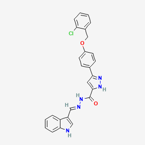 (E)-N'-((1H-indol-3-yl)methylene)-3-(4-((2-chlorobenzyl)oxy)phenyl)-1H-pyrazole-5-carbohydrazide