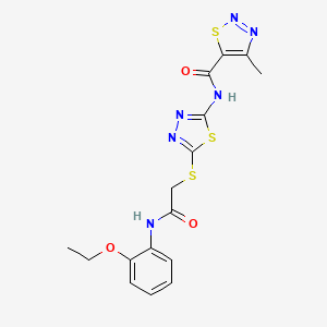 molecular formula C16H16N6O3S3 B2967974 N-(5-((2-((2-ethoxyphenyl)amino)-2-oxoethyl)thio)-1,3,4-thiadiazol-2-yl)-4-methyl-1,2,3-thiadiazole-5-carboxamide CAS No. 1226448-91-4