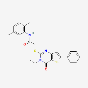 molecular formula C24H23N3O2S2 B2967980 N-(2,5-dimethylphenyl)-2-({3-ethyl-4-oxo-6-phenyl-3H,4H-thieno[3,2-d]pyrimidin-2-yl}sulfanyl)acetamide CAS No. 1185012-50-3