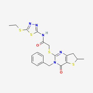 molecular formula C20H21N5O2S4 B2967981 2-[(3-benzyl-6-methyl-4-oxo-6,7-dihydrothieno[3,2-d]pyrimidin-2-yl)sulfanyl]-N-(5-ethylsulfanyl-1,3,4-thiadiazol-2-yl)acetamide CAS No. 689262-68-8