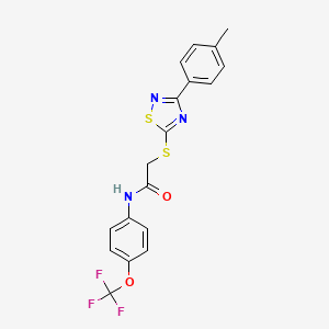 molecular formula C18H14F3N3O2S2 B2967990 2-((3-(p-tolyl)-1,2,4-thiadiazol-5-yl)thio)-N-(4-(trifluoromethoxy)phenyl)acetamide CAS No. 864917-37-3