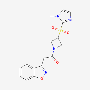 molecular formula C16H16N4O4S B2967992 2-(苯并[d]异恶唑-3-基)-1-(3-((1-甲基-1H-咪唑-2-基)磺酰基)氮杂环丁-1-基)乙酮 CAS No. 2034490-24-7