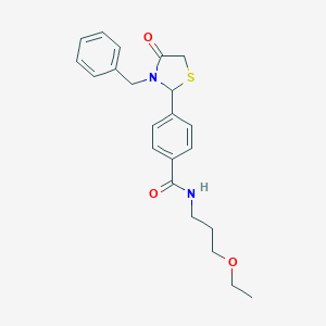 4-(3-benzyl-4-oxo-1,3-thiazolidin-2-yl)-N-(3-ethoxypropyl)benzamide