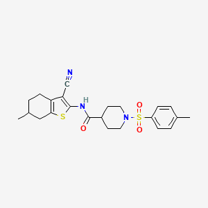molecular formula C23H27N3O3S2 B2968009 N-(3-cyano-6-methyl-4,5,6,7-tetrahydrobenzo[b]thiophen-2-yl)-1-tosylpiperidine-4-carboxamide CAS No. 922461-59-4