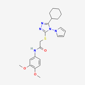 molecular formula C22H27N5O3S B2968014 2-{[5-cyclohexyl-4-(1H-pyrrol-1-yl)-4H-1,2,4-triazol-3-yl]sulfanyl}-N-(3,4-dimethoxyphenyl)acetamide CAS No. 896312-62-2