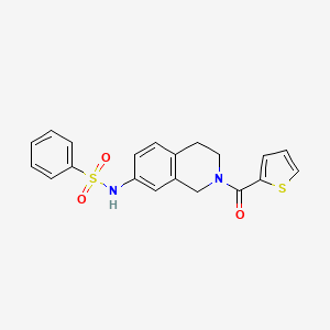 molecular formula C20H18N2O3S2 B2968017 N-(2-(thiophene-2-carbonyl)-1,2,3,4-tetrahydroisoquinolin-7-yl)benzenesulfonamide CAS No. 955651-09-9