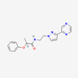 molecular formula C18H19N5O2 B2968025 2-苯氧基-N-(2-(3-(吡嗪-2-基)-1H-吡唑-1-基)乙基)丙酰胺 CAS No. 2034415-27-3