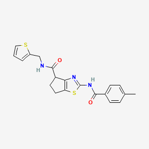 molecular formula C20H19N3O2S2 B2968044 2-(4-methylbenzamido)-N-(thiophen-2-ylmethyl)-5,6-dihydro-4H-cyclopenta[d]thiazole-4-carboxamide CAS No. 941968-09-8