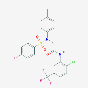 molecular formula C22H17ClF4N2O3S B296805 N-[2-chloro-5-(trifluoromethyl)phenyl]-2-{[(4-fluorophenyl)sulfonyl]-4-methylanilino}acetamide 