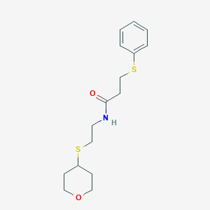 3-(phenylthio)-N-(2-((tetrahydro-2H-pyran-4-yl)thio)ethyl)propanamide