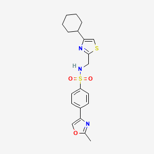 molecular formula C20H23N3O3S2 B2968086 N-((4-cyclohexylthiazol-2-yl)methyl)-4-(2-methyloxazol-4-yl)benzenesulfonamide CAS No. 2034541-88-1