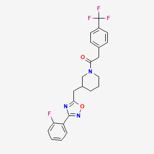 molecular formula C23H21F4N3O2 B2968093 1-(3-((3-(2-Fluorophenyl)-1,2,4-oxadiazol-5-yl)methyl)piperidin-1-yl)-2-(4-(trifluoromethyl)phenyl)ethanone CAS No. 2034362-39-3