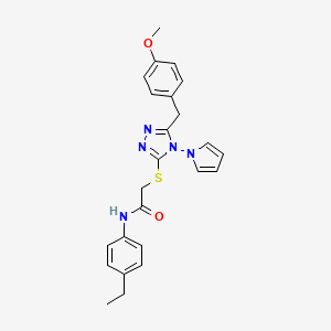molecular formula C24H25N5O2S B2968121 N-(4-ethylphenyl)-2-((5-(4-methoxybenzyl)-4-(1H-pyrrol-1-yl)-4H-1,2,4-triazol-3-yl)thio)acetamide CAS No. 904267-28-3
