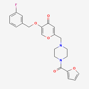 molecular formula C22H21FN2O5 B2968151 5-[(3-Fluorophenyl)methoxy]-2-[[4-(furan-2-carbonyl)piperazin-1-yl]methyl]pyran-4-one CAS No. 898420-94-5