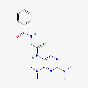 molecular formula C17H22N6O2 B2968163 N-(2-((2,4-bis(dimethylamino)pyrimidin-5-yl)amino)-2-oxoethyl)benzamide CAS No. 1448060-64-7