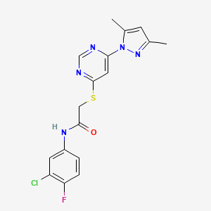 N-(3-chloro-4-fluorophenyl)-2-((6-(3,5-dimethyl-1H-pyrazol-1-yl)pyrimidin-4-yl)thio)acetamide