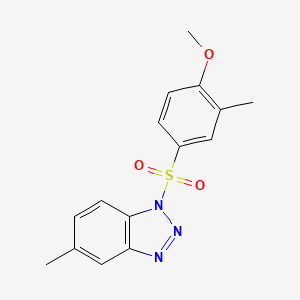 molecular formula C15H15N3O3S B2968183 1-(4-Methoxy-3-methylphenyl)sulfonyl-5-methylbenzotriazole CAS No. 2380059-34-5