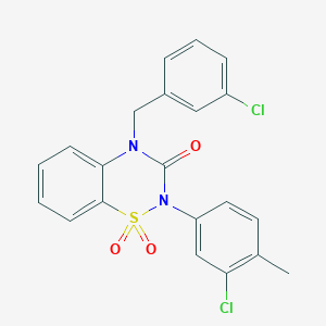 molecular formula C21H16Cl2N2O3S B2968193 4-(3-氯苄基)-2-(3-氯-4-甲基苯基)-2H-1,2,4-苯并噻二嗪-3(4H)-酮 1,1-二氧化物 CAS No. 866896-65-3