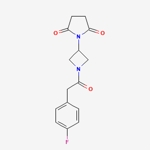 molecular formula C15H15FN2O3 B2968203 1-(1-(2-(4-氟苯基)乙酰)氮杂环丁-3-基)吡咯烷-2,5-二酮 CAS No. 1795362-66-1