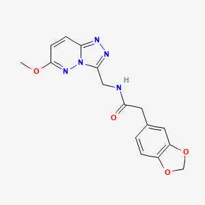 molecular formula C16H15N5O4 B2968206 2-(benzo[d][1,3]dioxol-5-yl)-N-((6-methoxy-[1,2,4]triazolo[4,3-b]pyridazin-3-yl)methyl)acetamide CAS No. 2034416-43-6