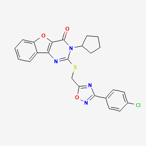 molecular formula C24H19ClN4O3S B2968210 2-(((3-(4-chlorophenyl)-1,2,4-oxadiazol-5-yl)methyl)thio)-3-cyclopentylbenzofuro[3,2-d]pyrimidin-4(3H)-one CAS No. 1029790-79-1