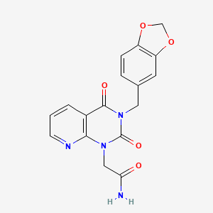 molecular formula C17H14N4O5 B2968226 2-[3-(1,3-Benzodioxol-5-ylmethyl)-2,4-dioxopyrido[2,3-d]pyrimidin-1-yl]acetamide CAS No. 895647-16-2