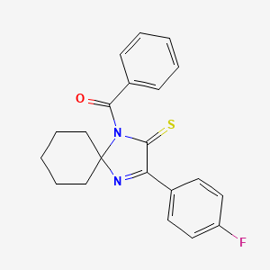 molecular formula C21H19FN2OS B2968235 1-Benzoyl-3-(4-fluorophenyl)-1,4-diazaspiro[4.5]dec-3-ene-2-thione CAS No. 1224015-35-3