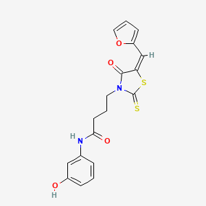 molecular formula C18H16N2O4S2 B2968250 (E)-4-(5-(呋喃-2-基亚甲基)-4-氧代-2-硫代噻唑烷-3-基)-N-(3-羟基苯基)丁酰胺 CAS No. 637318-90-2
