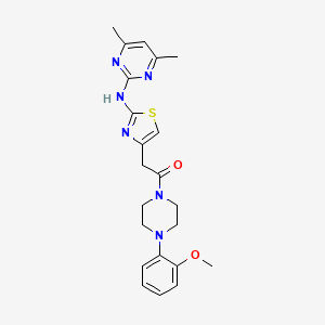 molecular formula C22H26N6O2S B2968251 2-(2-((4,6-Dimethylpyrimidin-2-yl)amino)thiazol-4-yl)-1-(4-(2-methoxyphenyl)piperazin-1-yl)ethanone CAS No. 1226445-85-7