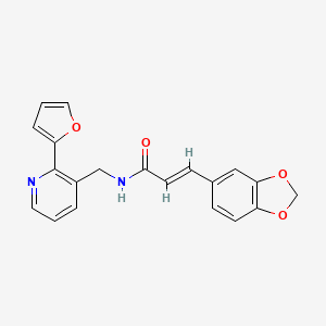 molecular formula C20H16N2O4 B2968263 (E)-3-(benzo[d][1,3]dioxol-5-yl)-N-((2-(furan-2-yl)pyridin-3-yl)methyl)acrylamide CAS No. 2035001-72-8