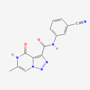 molecular formula C14H10N6O2 B2968280 N-(3-cyanophenyl)-6-methyl-4-oxo-4,5-dihydro[1,2,3]triazolo[1,5-a]pyrazine-3-carboxamide CAS No. 1396674-07-9