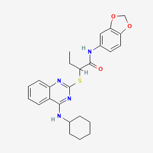 molecular formula C25H28N4O3S B2968281 N-(1,3-苯并二氧杂环-5-基)-2-[4-(环己基氨基)喹唑啉-2-基]硫代丁酰胺 CAS No. 422533-50-4