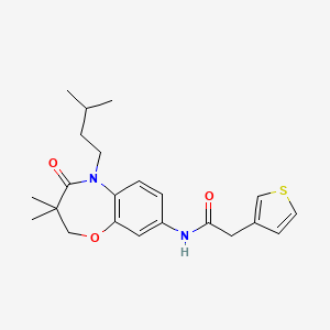 N-(5-isopentyl-3,3-dimethyl-4-oxo-2,3,4,5-tetrahydrobenzo[b][1,4]oxazepin-8-yl)-2-(thiophen-3-yl)acetamide