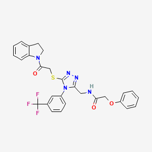 molecular formula C28H24F3N5O3S B2968290 N-((5-((2-(吲哚啉-1-基)-2-氧代乙基)硫)-4-(3-(三氟甲基)苯基)-4H-1,2,4-三唑-3-基)甲基)-2-苯氧基乙酰胺 CAS No. 389071-69-6